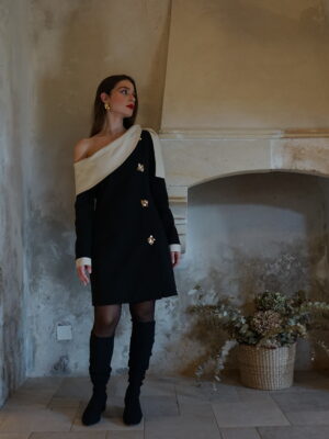 Victoire (One  Shoulder Blazer Dress - Black)